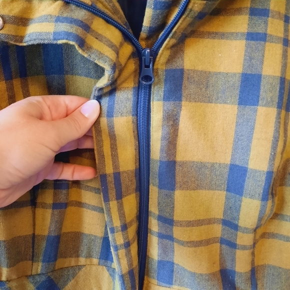 Vintage Y2K Xhilaration wool blend green blue plaid zipper front pea coat size M - Picture 5 of 14